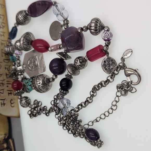 Chicos Purple Red Blue  Silver Turquoise Beaded Bohemian Necklace - Picture 3 of 5